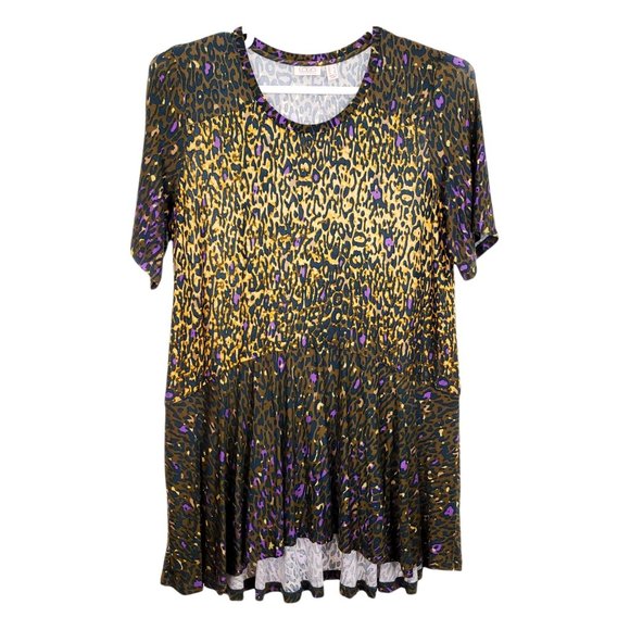 LOGO LORI GOLDSTEIN Green Print Hi-Low Tunic Top L